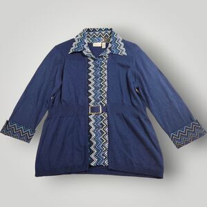 Kim Rogers Women's M Blue 3/4 Sleeve Belted Cardigan Sweater 2-fer Look RETRO